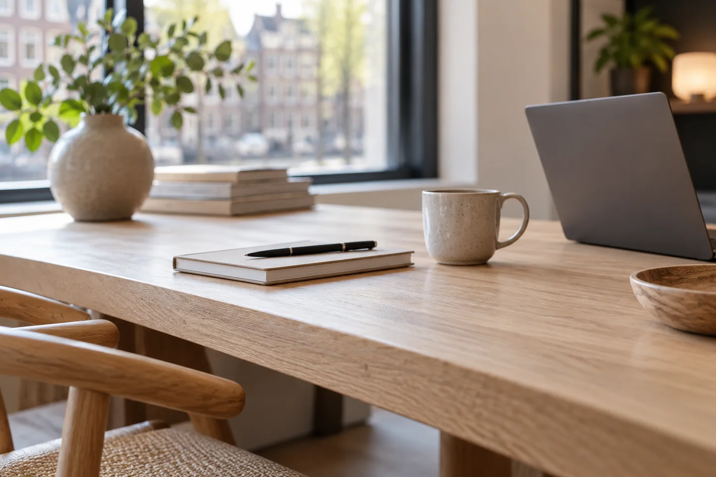 Werkblad met laptop en voldoende vrije ruimte