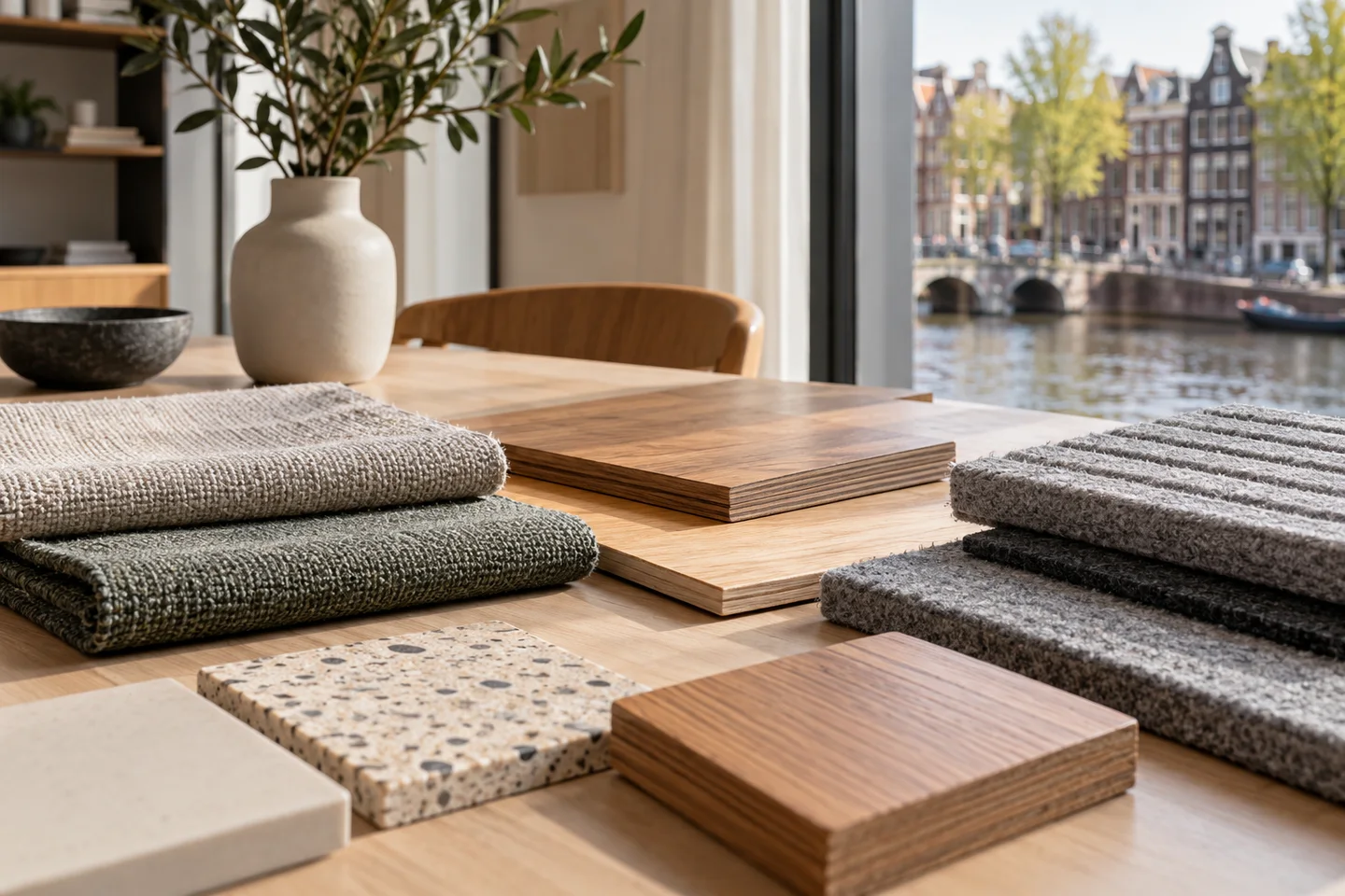 Stalen van hout, stof en akoestisch materiaal Stalen van hout, stof en akoestisch materiaal